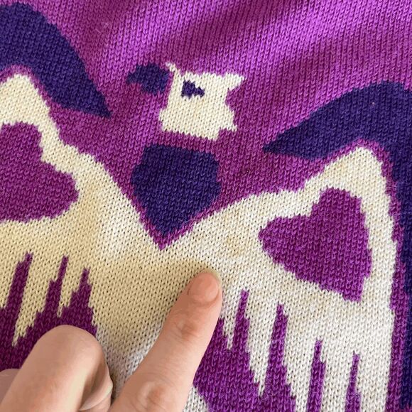 VTG Eisbar Austria Wool Ski Sweater 38 Purple Eagle Love To Ski Graphic - Picture 8 of 9